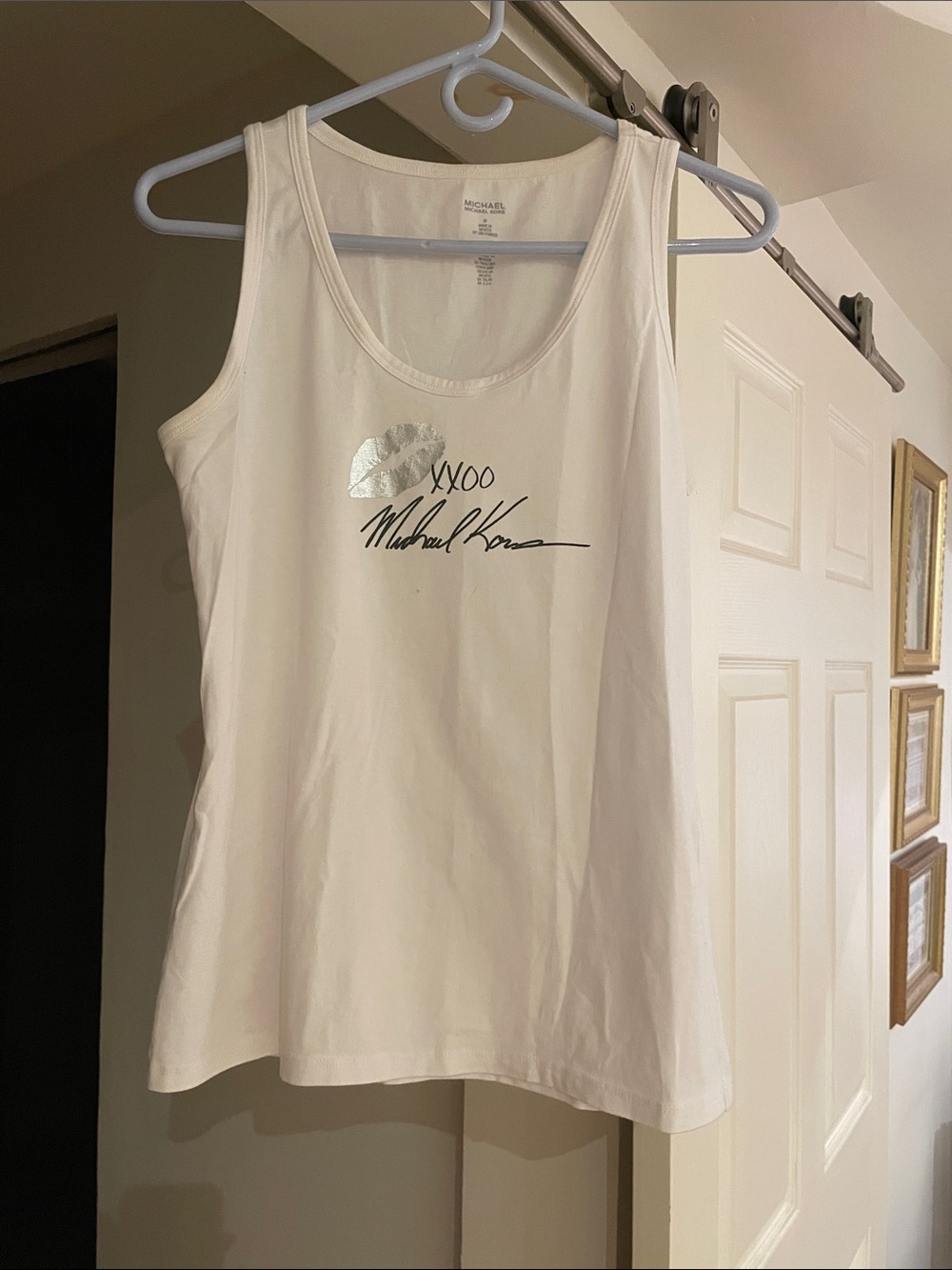 Michael Kors White Tank with Metallic Lip and Signature Print